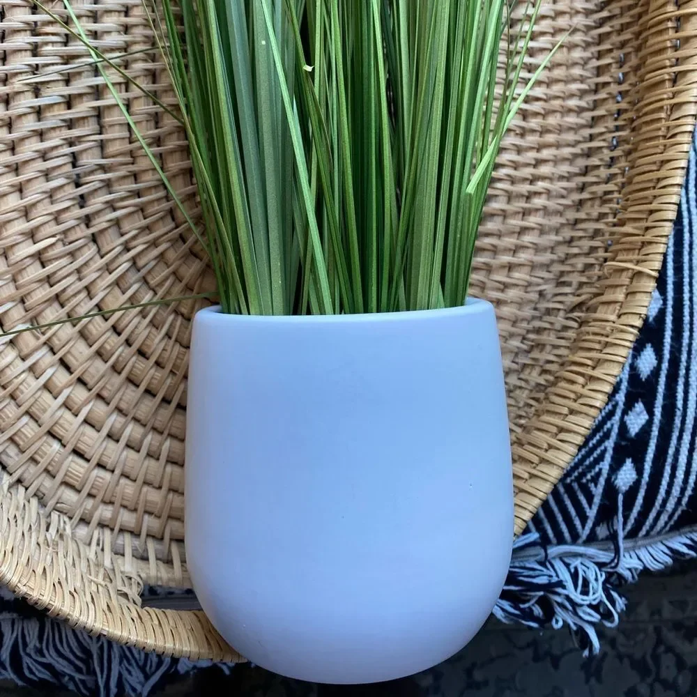 Threshold Stoneware White Planter with Green Faux Grass